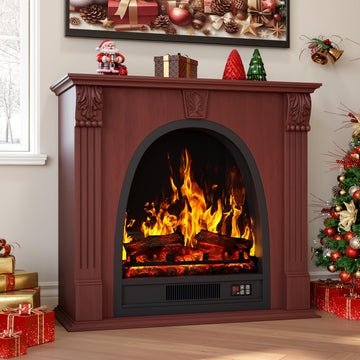 Electric Fireplace with Mantel, Walnut Egg-Shaped Fireplace TV Stand