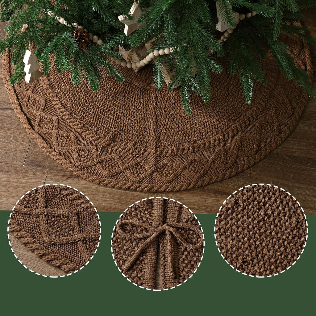 36 inch Christmas Tree Skirt: Pencil Tree Skirt for 6ft Tree, Diamond Edge Knit Small Western Brown Tree Skirt