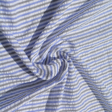 Seersucker Fabric by The Yard | Blue and Black Striped Puckered Seersucker | Lightweight Breathable Summer Fabric for