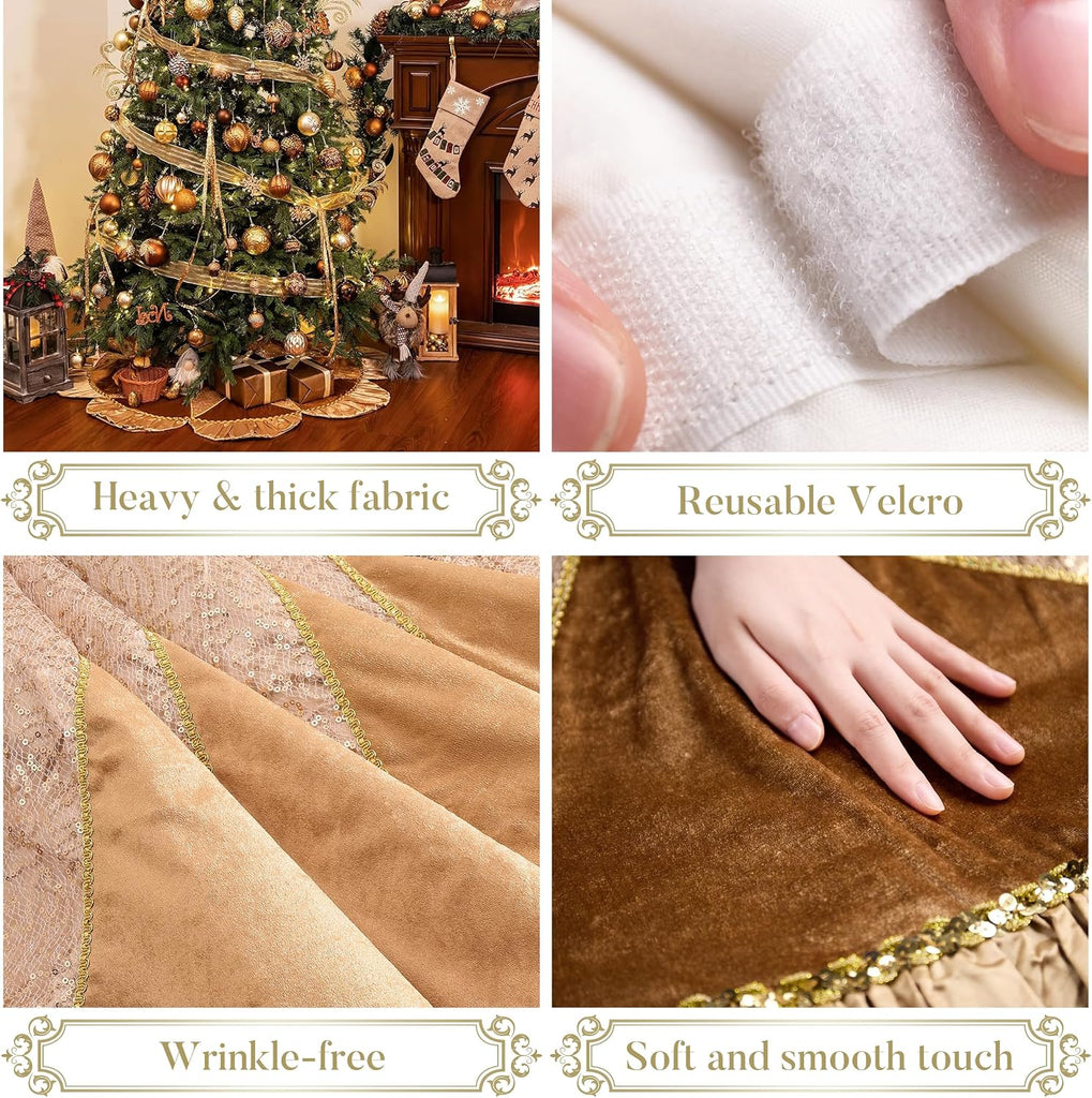 60" Sparking Gold Christmas Tree Skirt for Tree Decorations