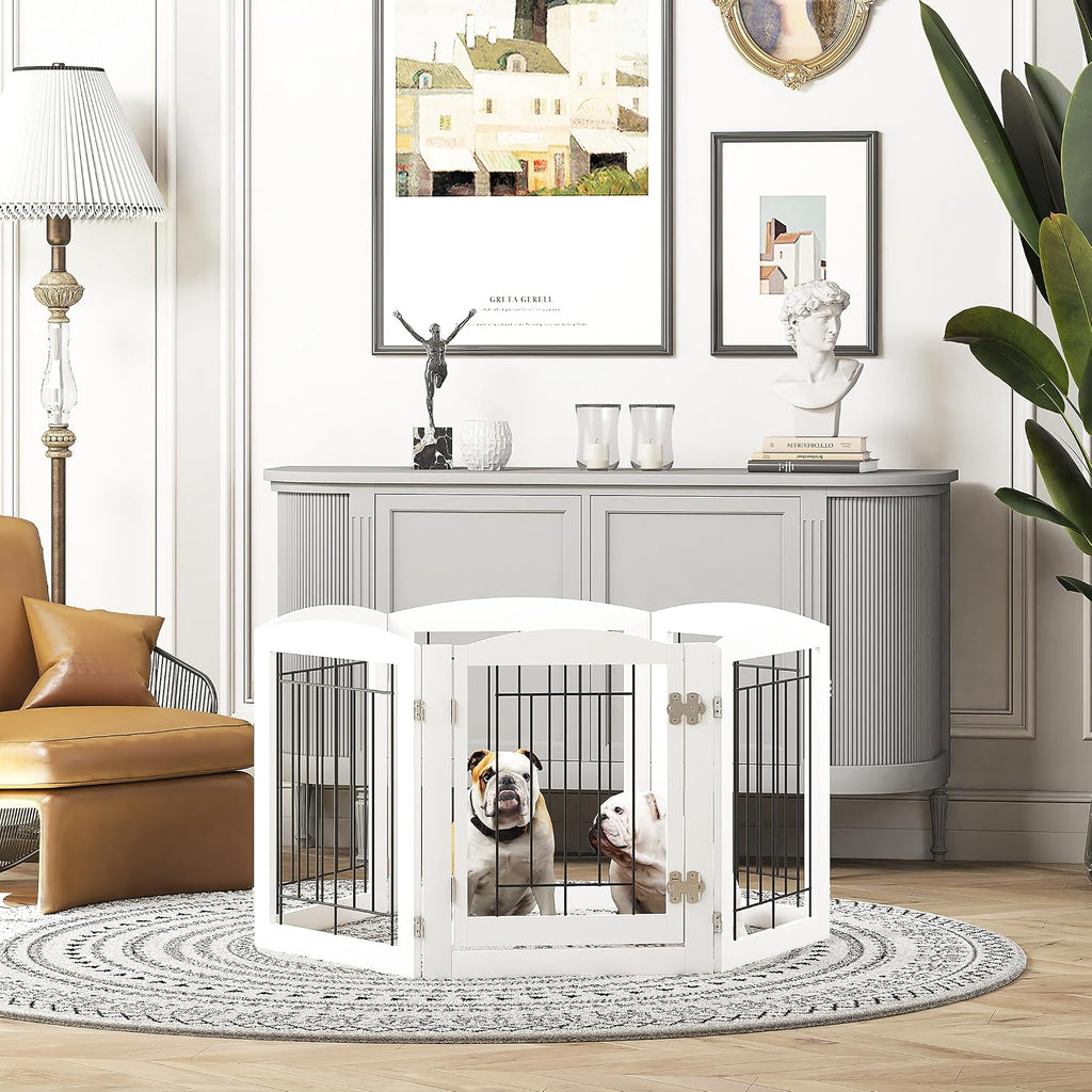 6 Panels Dog Gate Indoor with Walk Through Door, Foldable FreeStanding Pet Gate for Doorways, Stairs, the Houes, Pet