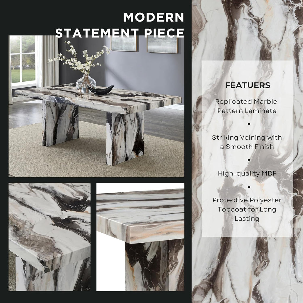 Cavira Modern Faux Marble Dining Table with Double Pedestal Base