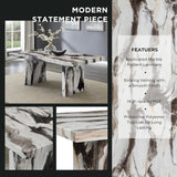 Cavira Modern Faux Marble Dining Table with Double Pedestal Base