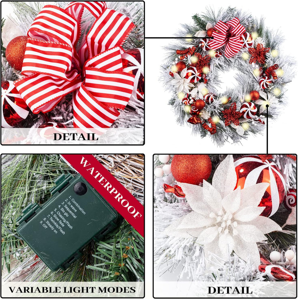 30 Inch Pre-Lit Red White Christmas Wreaths for Front Door