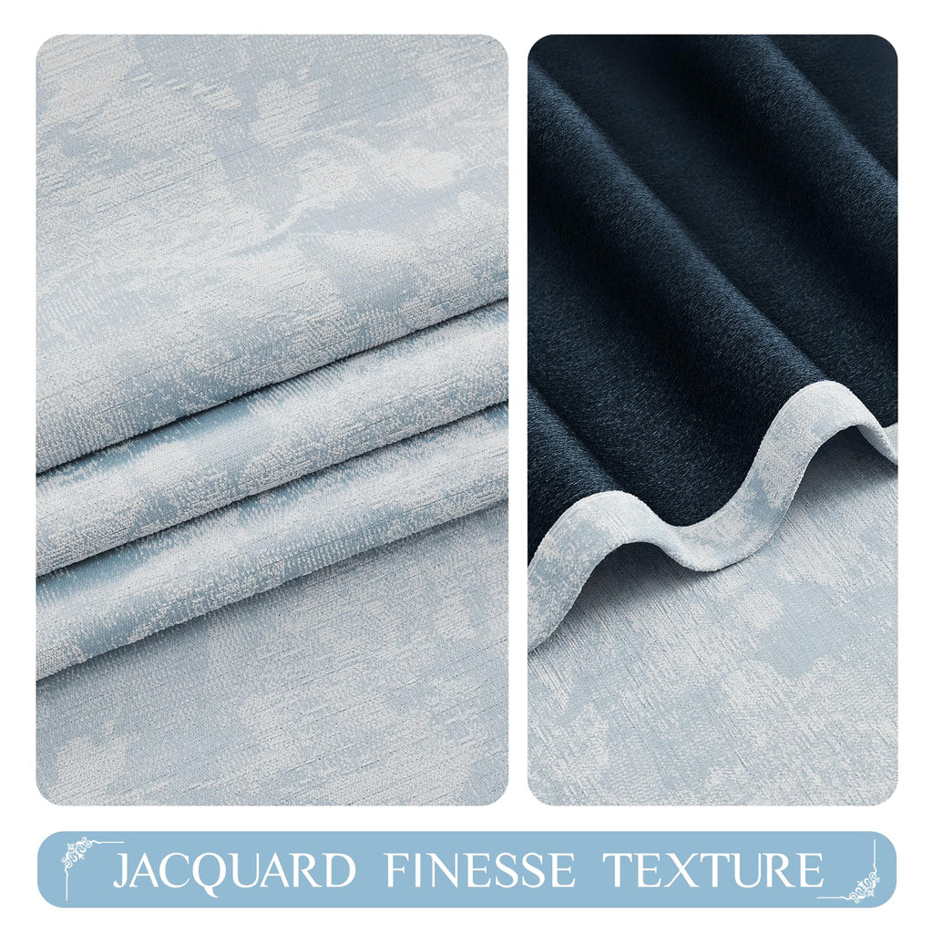 Blue Floral Jacquard Blackout Curtains 52x96 2 Panels
