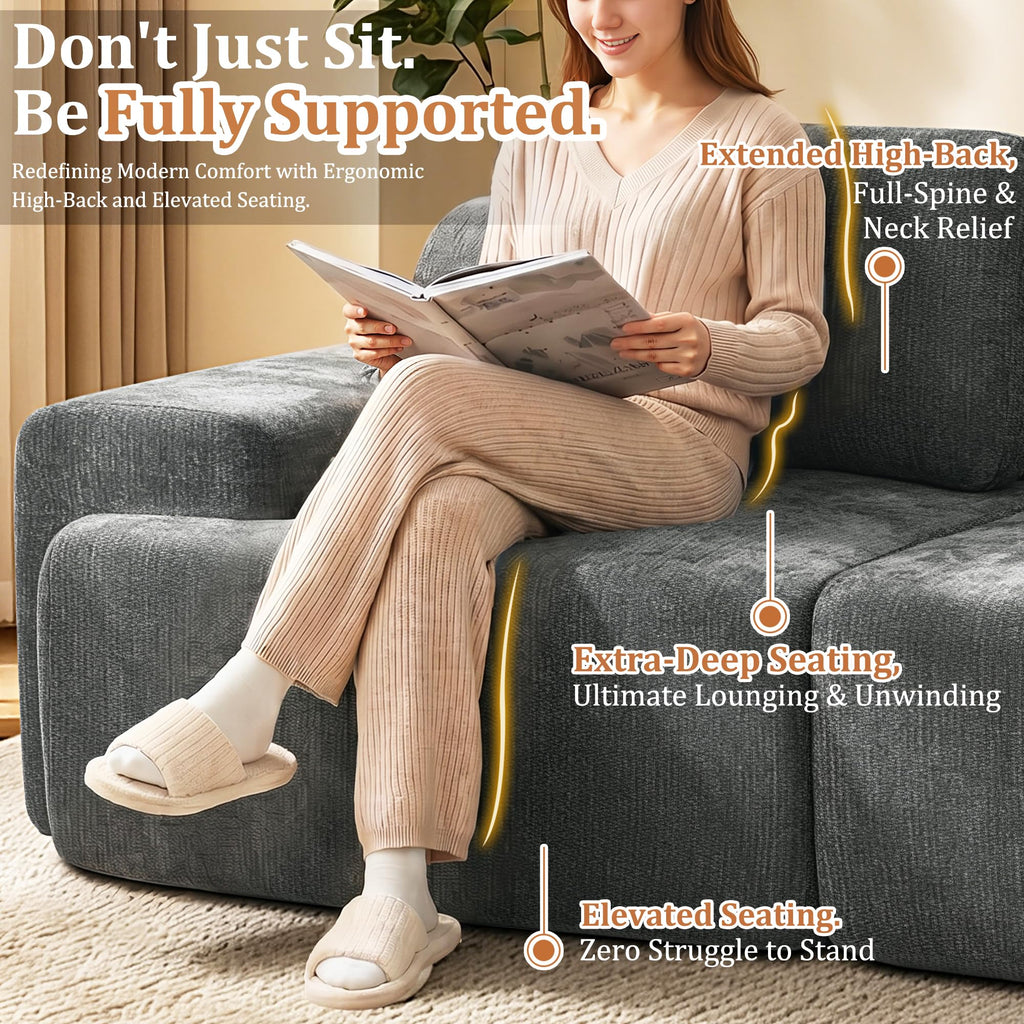 122" U Shaped Boneless Couch, Comfort Cloud Sectional Couches, Modular Sofa High Back & Extra Deep Seat, No