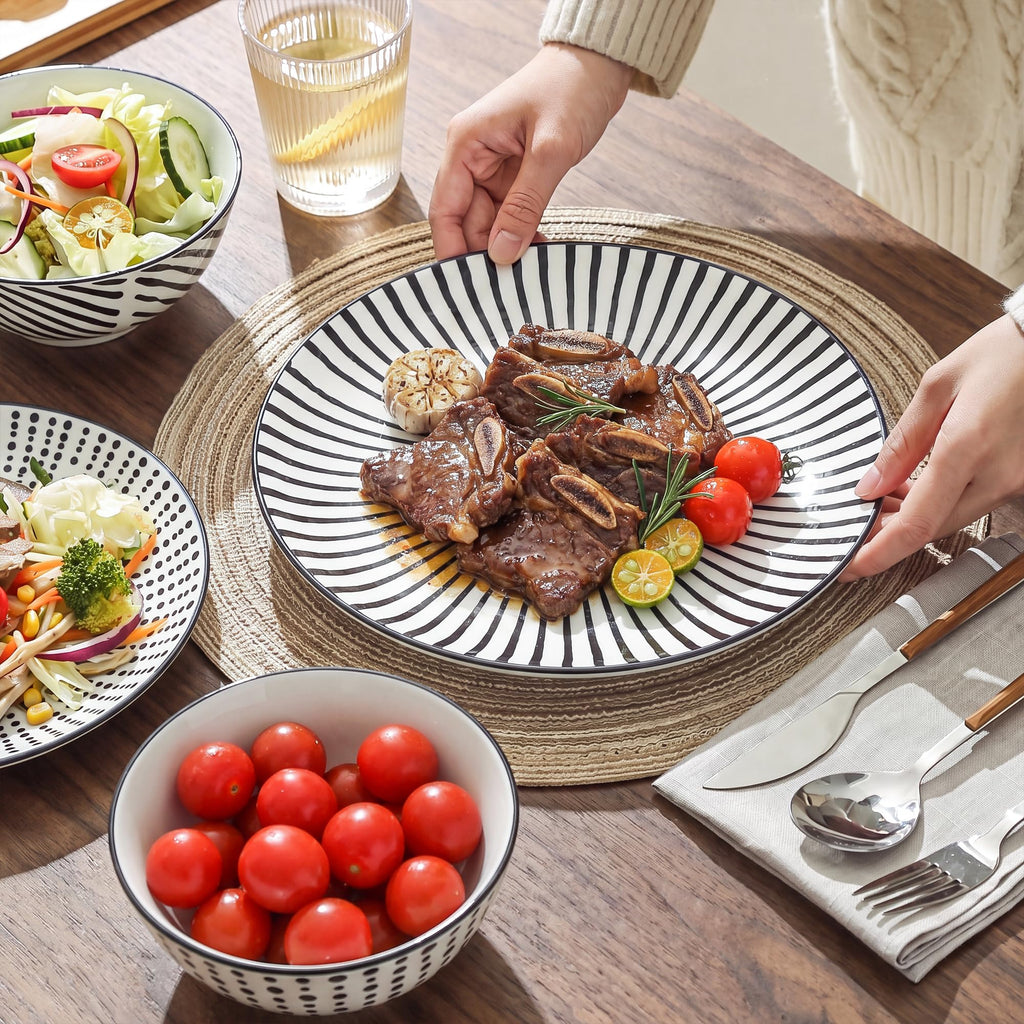 Dinnerware Sets for 6, Plates and Bowls Sets, 24 Pieces Scratch Resistant Dishware Dishes Set, Ceramic Kitchen Dinner