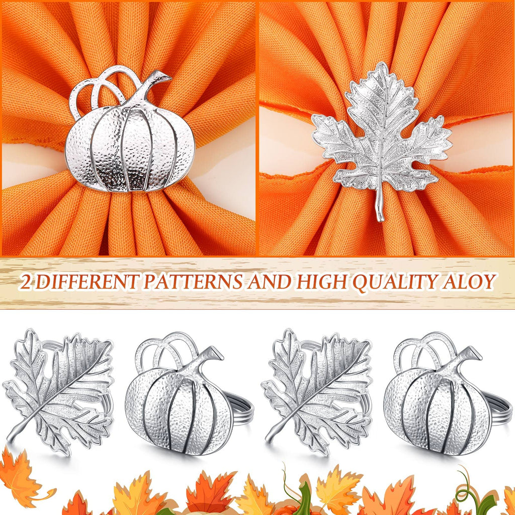 12 Pcs Silver Fall Napkin Ring Set Maple Leaf Pumpkin Napkin Holder