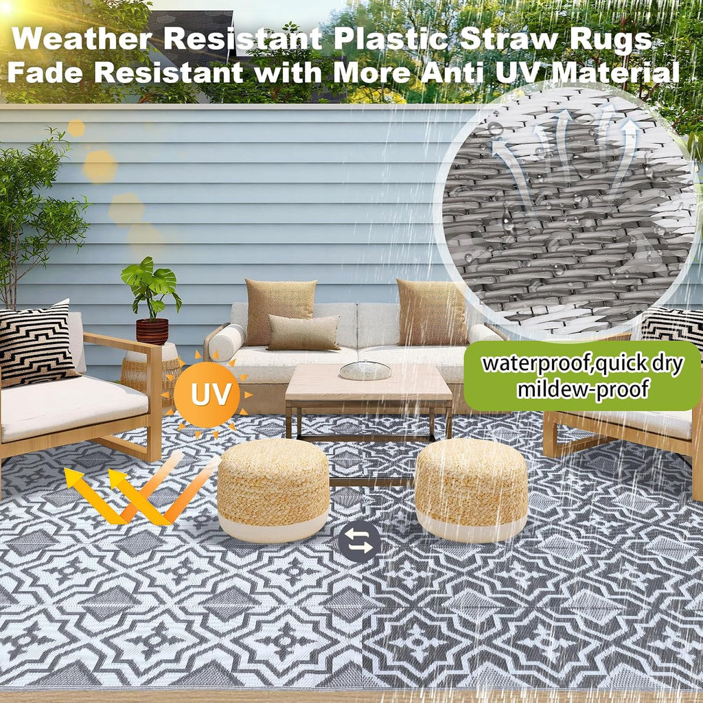 Outdoor Rug for Deck Waterproof,Outdoor Plastic Straw Camping Rug Reversible Mat for,Porch, Balcony Rv Camping