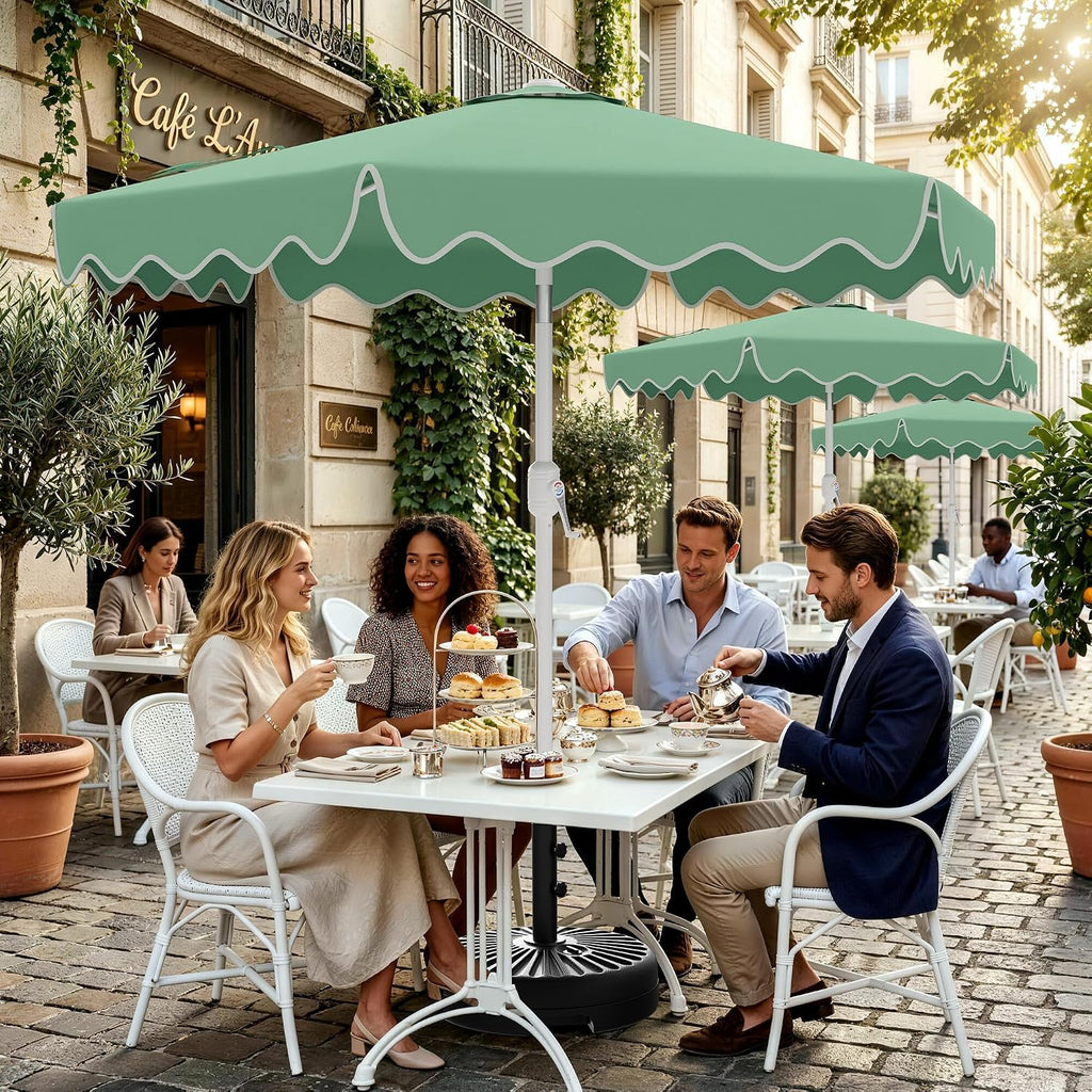 Patio Umbrella with Wavy Trim, UV-Fade-Resistant Canopy, Crank & Tilt - Pale Green 9ft