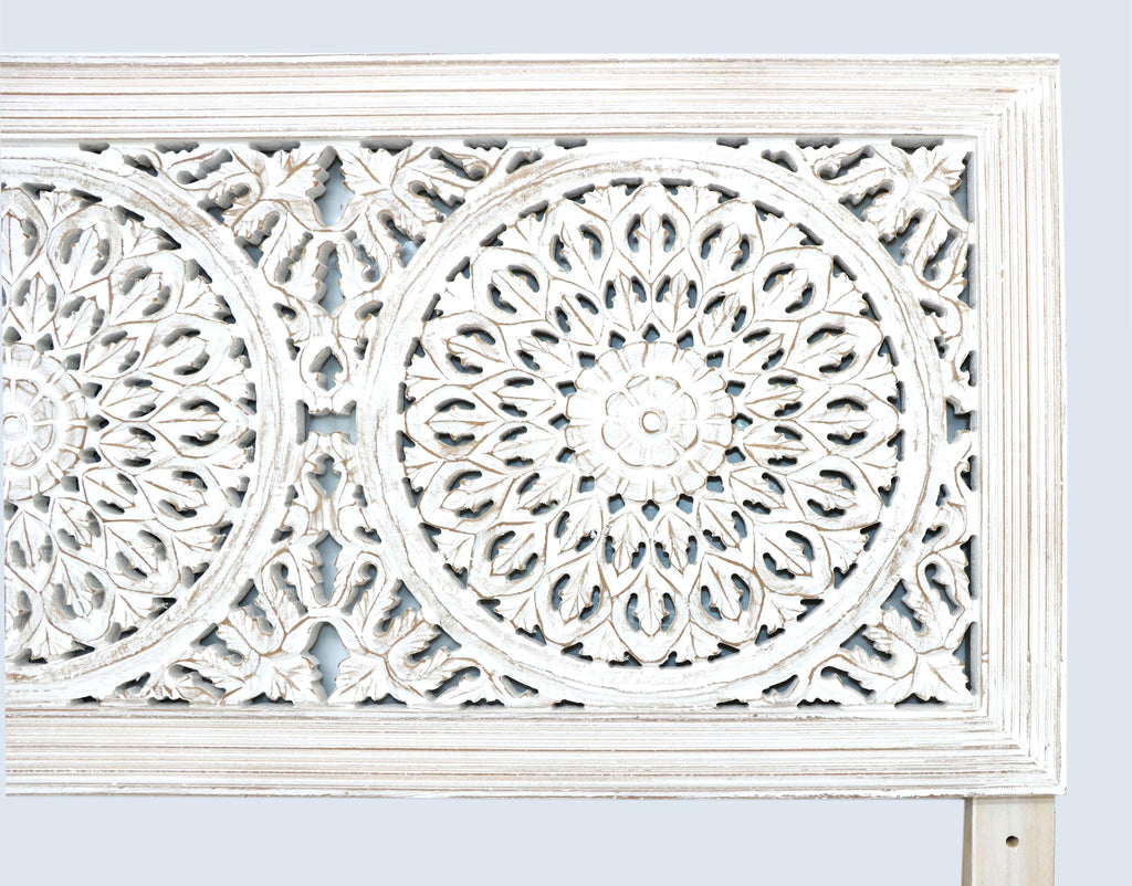 Solid Wood Sturdy Queen Headboard - Rustic Whitewash