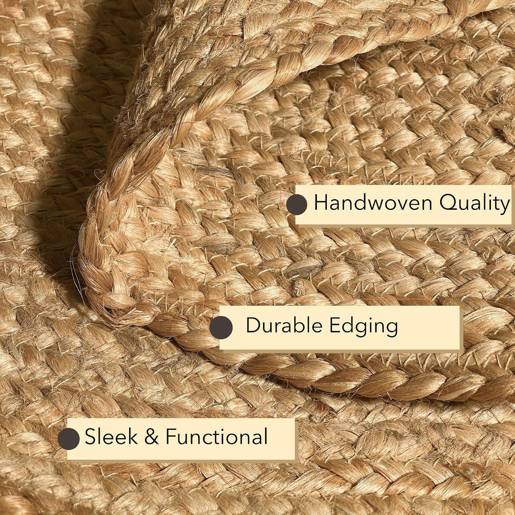 Hand Woven Natural Jute Braided Rug - 6' Round | Rustic Boho Farmhouse Reversible Area Rug , Study, or Patio | Solid