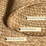 Hand Woven Natural Jute Braided Rug - 6' Round | Rustic Boho Farmhouse Reversible Area Rug