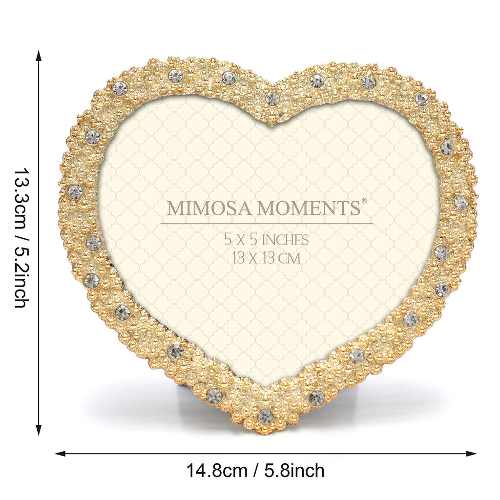5x5 Heart Shaped Brass Bling Picture Frame with Rhinestones