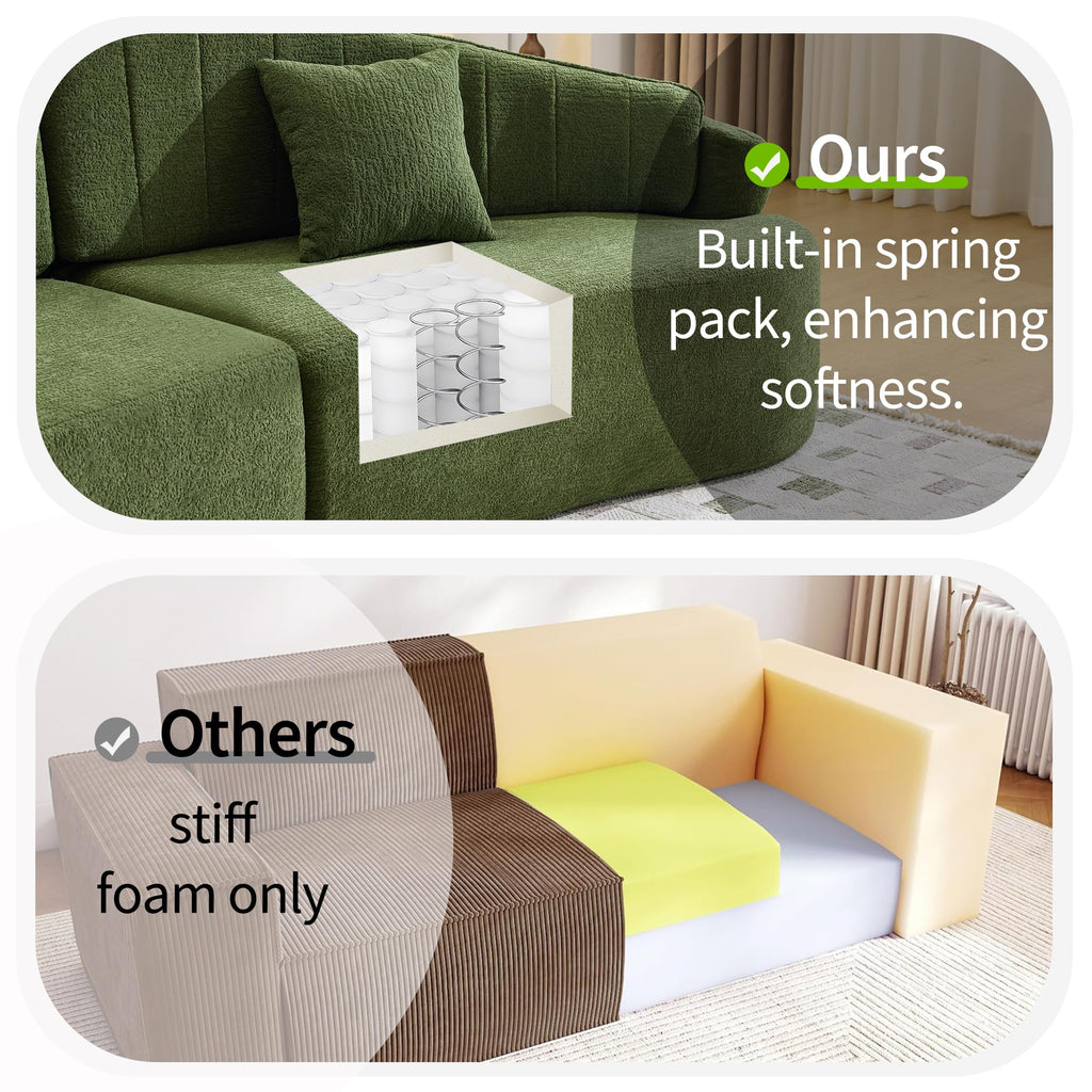 108"Curved Sectional Sofa, Deep Seat Green Couch with 2 High Back