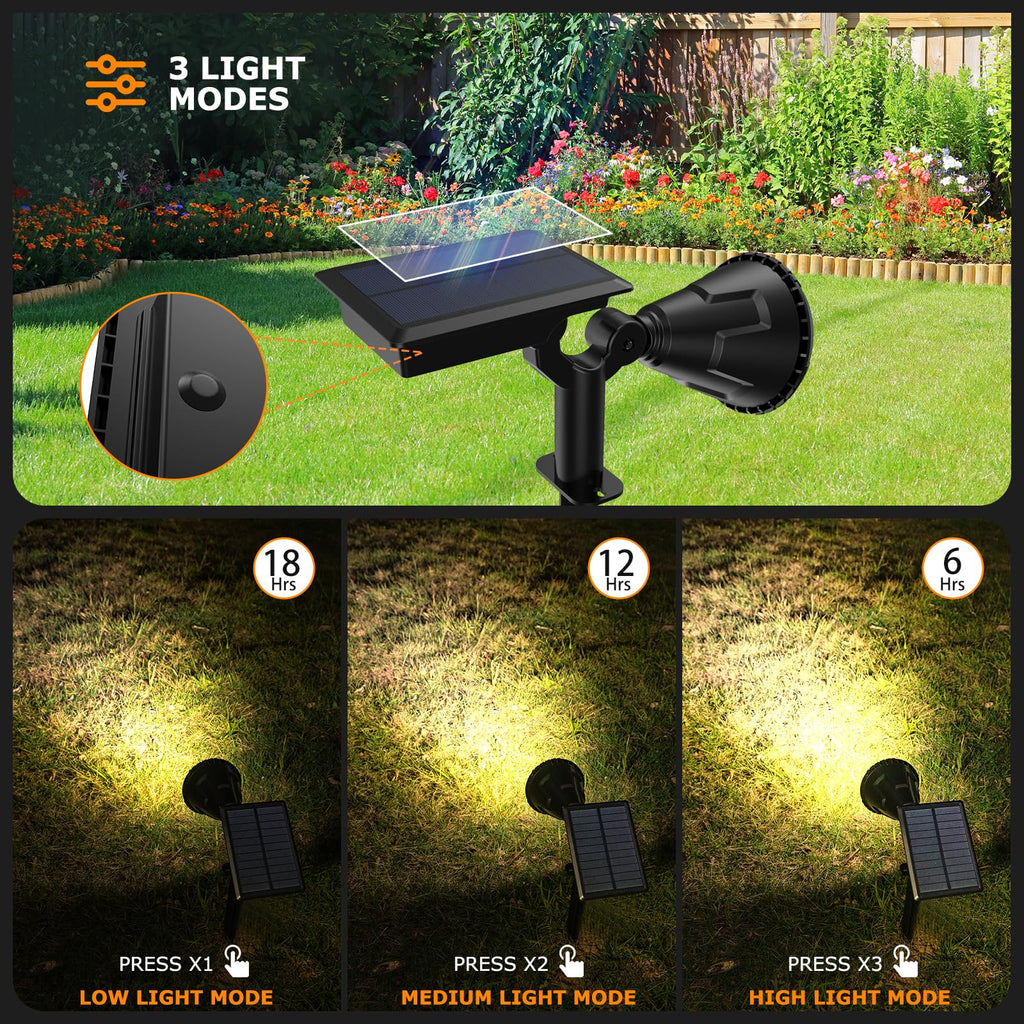 Solar Spot Lights - 21 LED Brightness, IP67 Waterproof, 2-in-1 Adjustable Solar Power Outdoor Lights for Fence, Warm