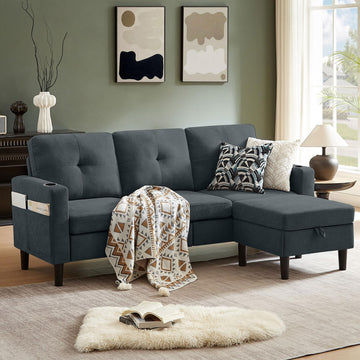 79" Convertible Sectional Sofa, L Shaped 3 Seat Couch with Storage Chaise