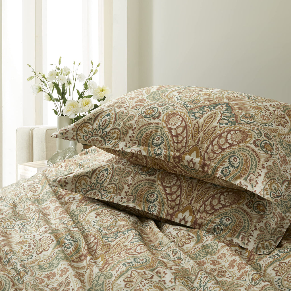 Boho Paisley Print Luxury Duvet Quilt Cover and Shams Bedding Set Bohemian Damask Medallion Egyptian Cotton
