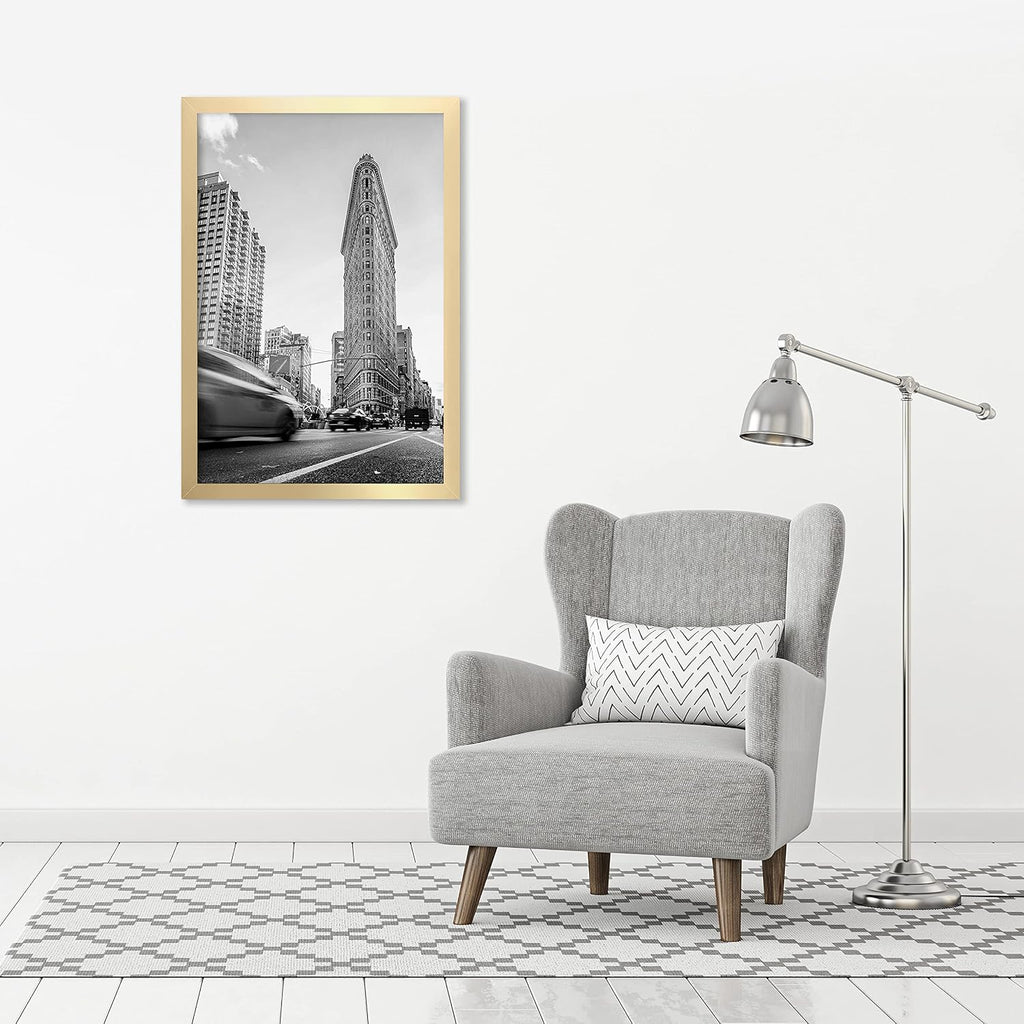 24x36 Poster Frame - Gold Engineered Wood with Polished Plexiglass - Wide Picture Frame for Vertical or Horizontal