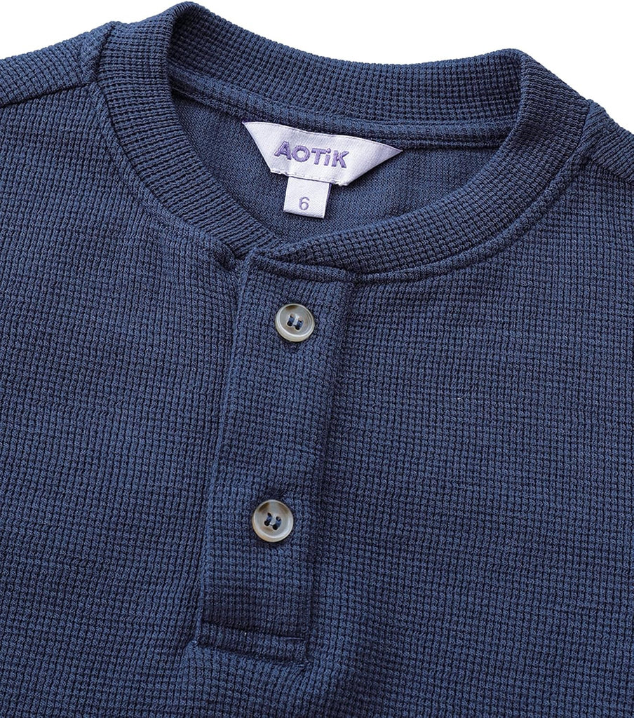 Boys Henley Long Sleeve Shirts Waffle Knit Thermal Casual Tops