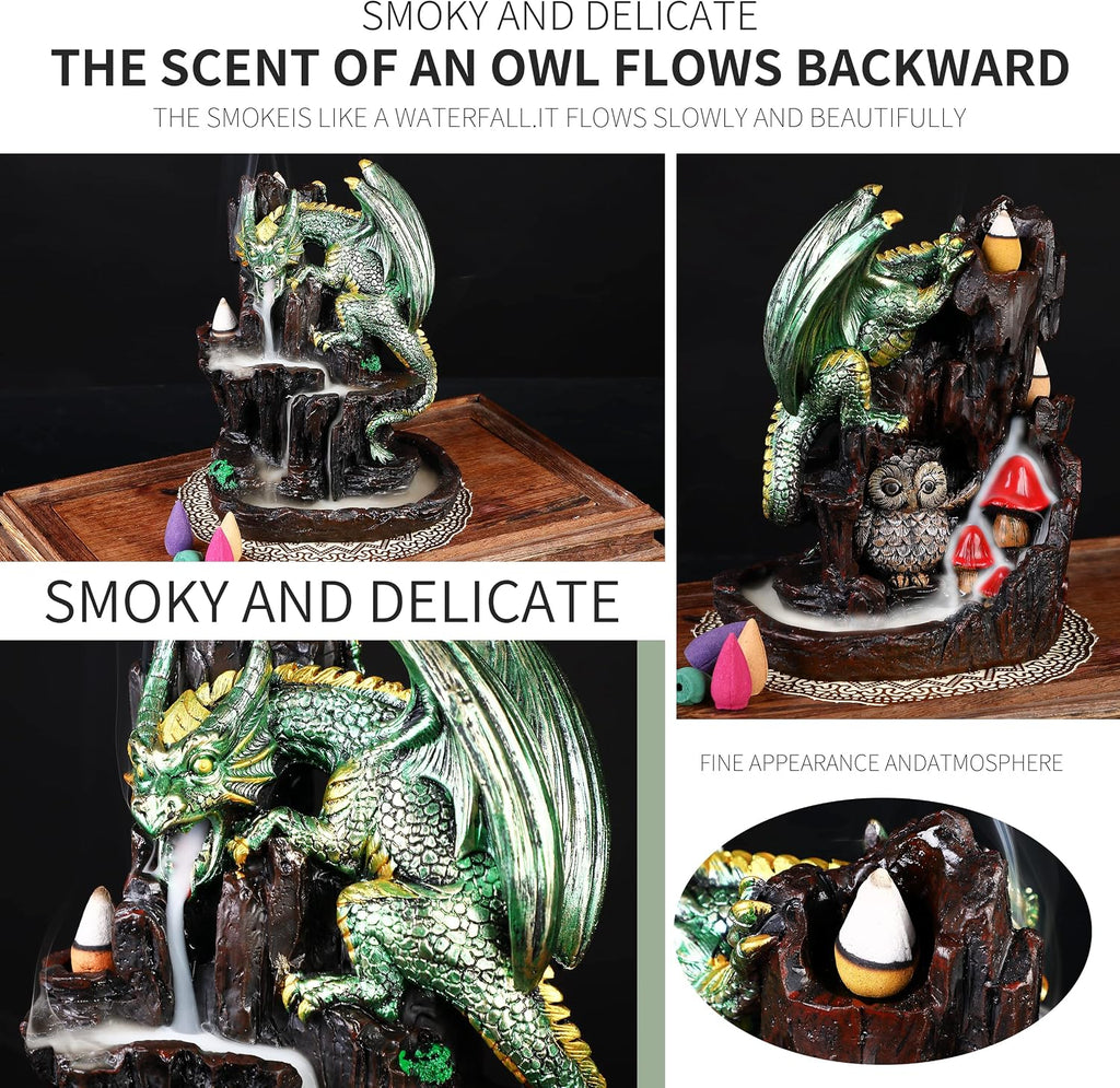 Dragon Backflow 2 Sided Mountain Waterfall Incense Burner,Fountain Smoke Incense Holder with Backflow Incense Cones