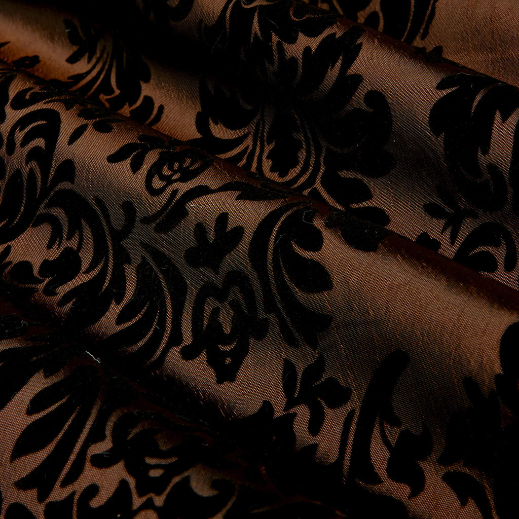 Flocked Damask Taffeta Brown, Fabric by the Yard