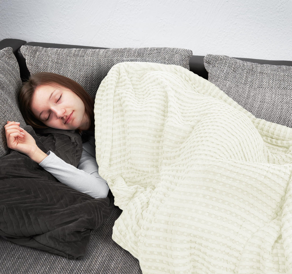 100% Cotton Waffle Blanket Ivory, 90x108 Inch