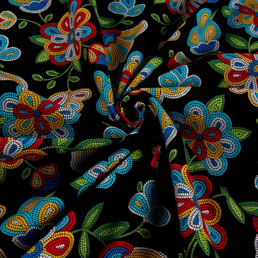 Tucson Beaded Floral Black, Fabric by the Yard