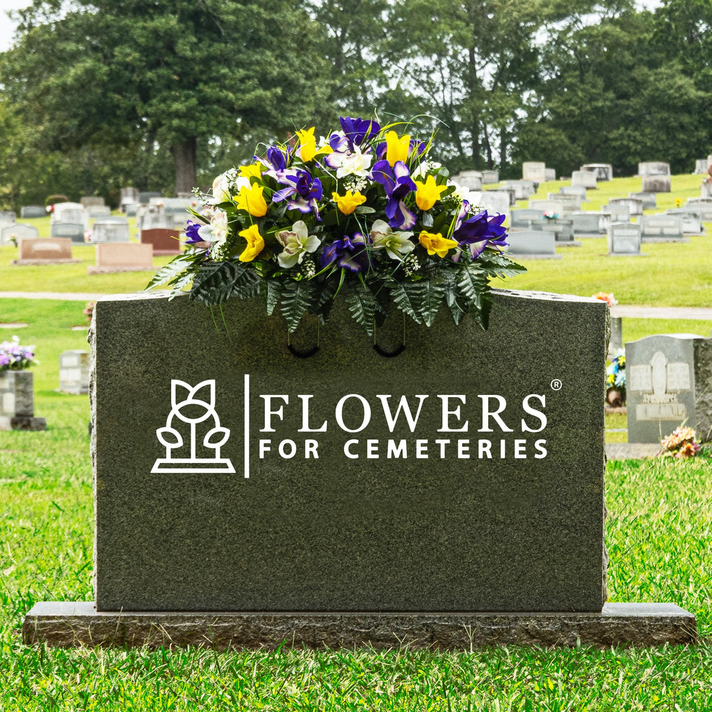 Yellow Tulip & Purple Iris Headstone Saddle