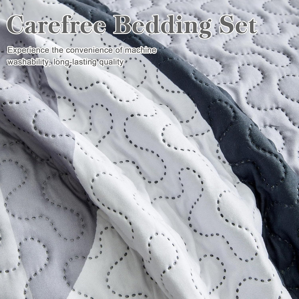 Weesire Classic Line Pattern Bedding Quilt Queen Modern Grey Black and White Stripe Quilt with 2 Shams