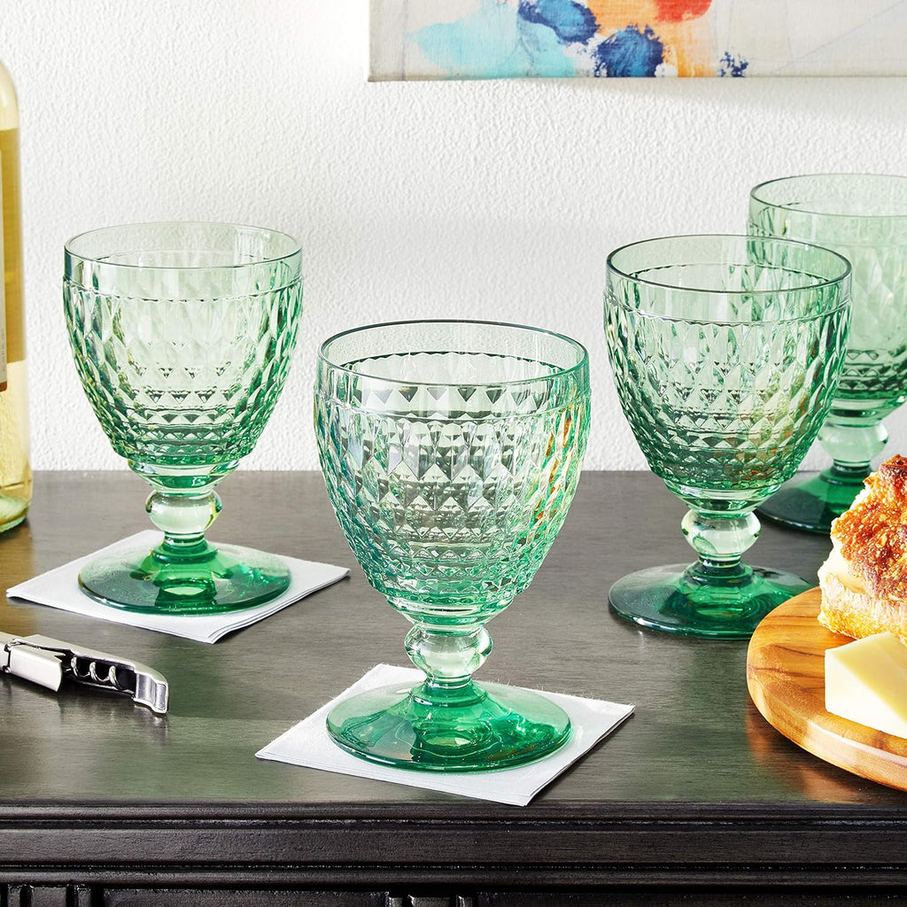Boston Green Crystal Goblets, Set of 4