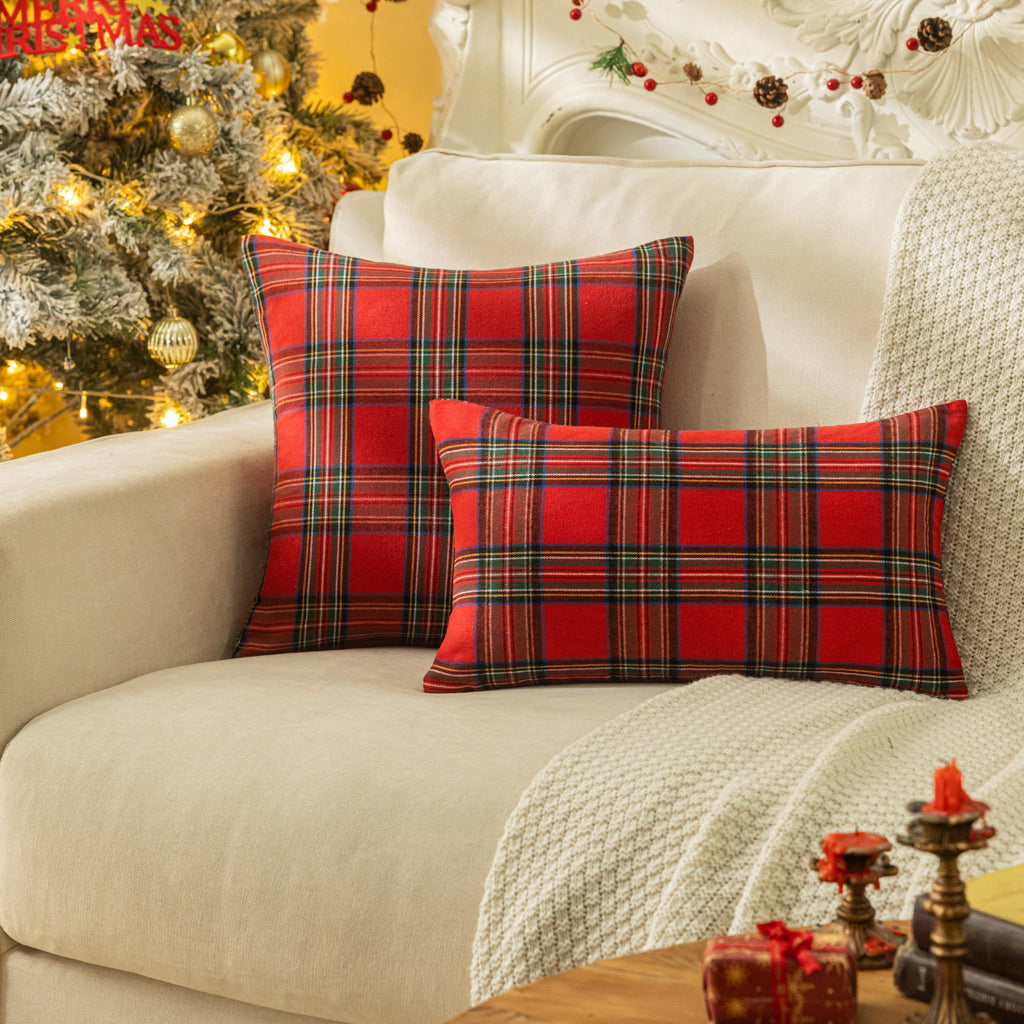 Christmas Plaid Decorative Throw Pillow Covers Red 26x26 Inches