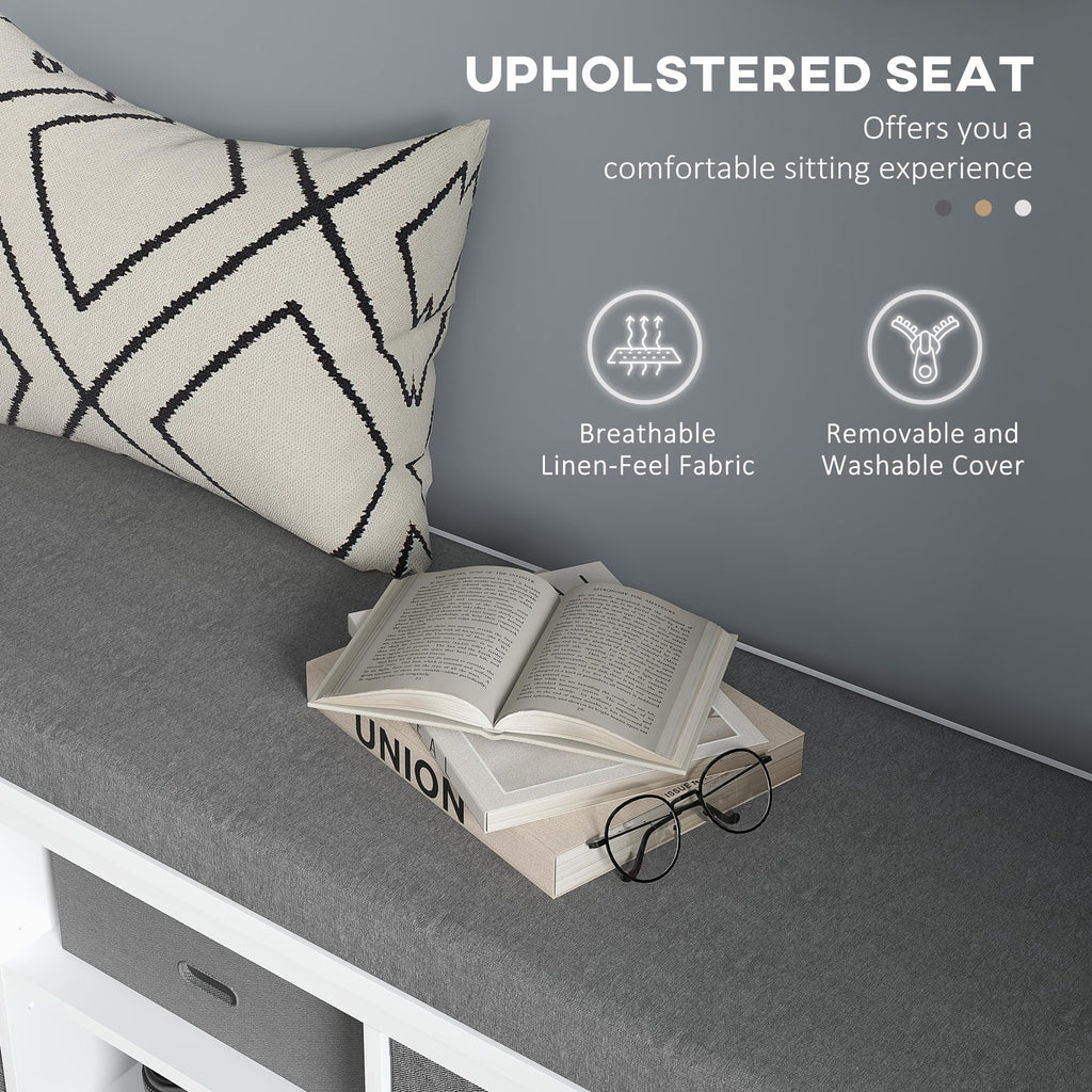 Shoe Bench with Cushion, Padded Seat, 2 Drawers, White