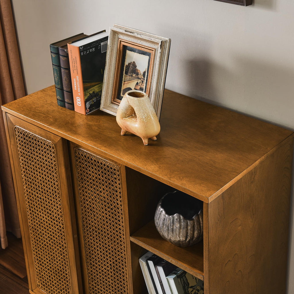 Mid Century Modern Small Rattan Sideboard Buffet Storage Cabinet