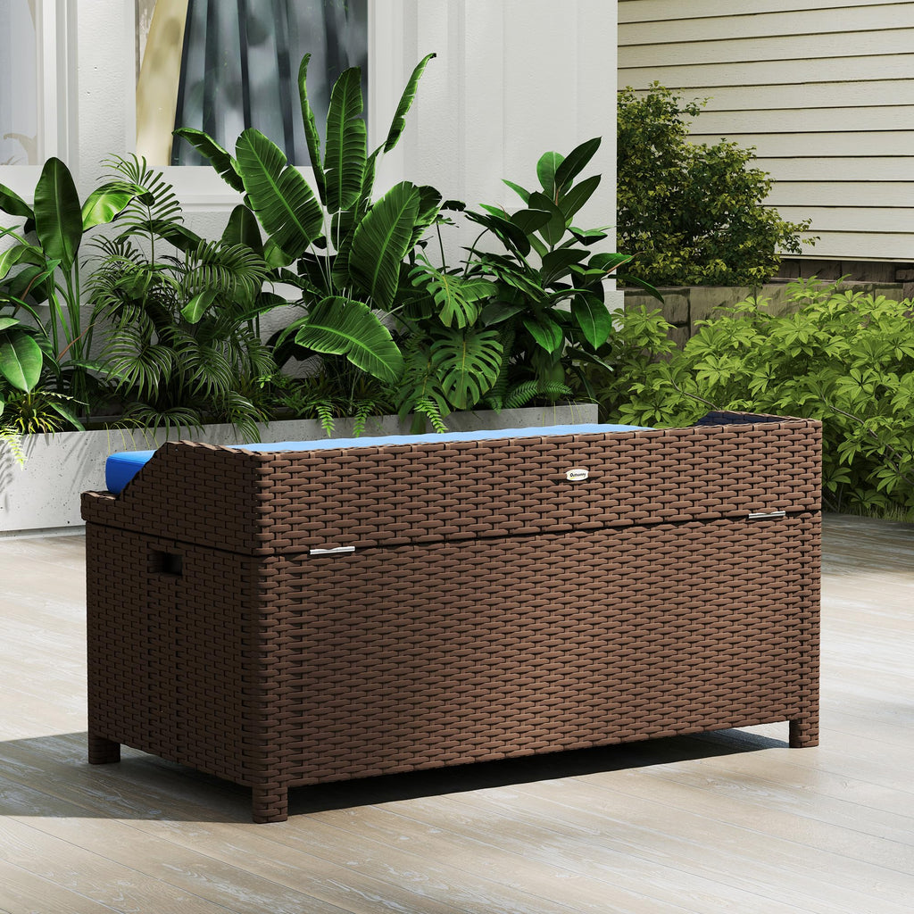 34 Gallon Outdoor Wicker Storage Bench Deck Box Blue