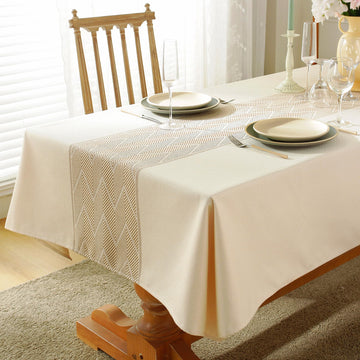 Nordic Faux Linen Tablecloth, Rectangle Modern Cream Beige Cover