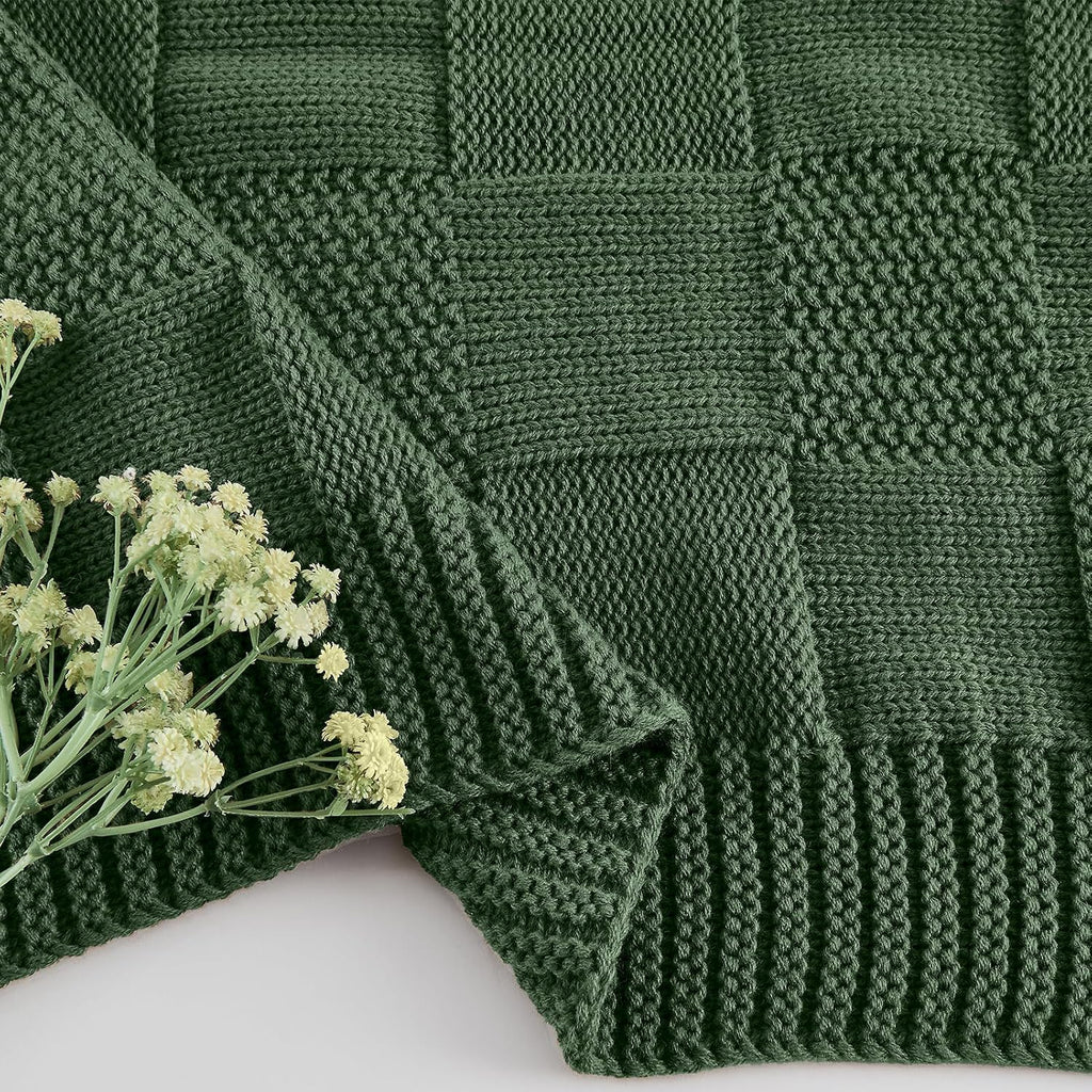 Christmas Green Knitted Checkered Throw Blanket 50"X60"