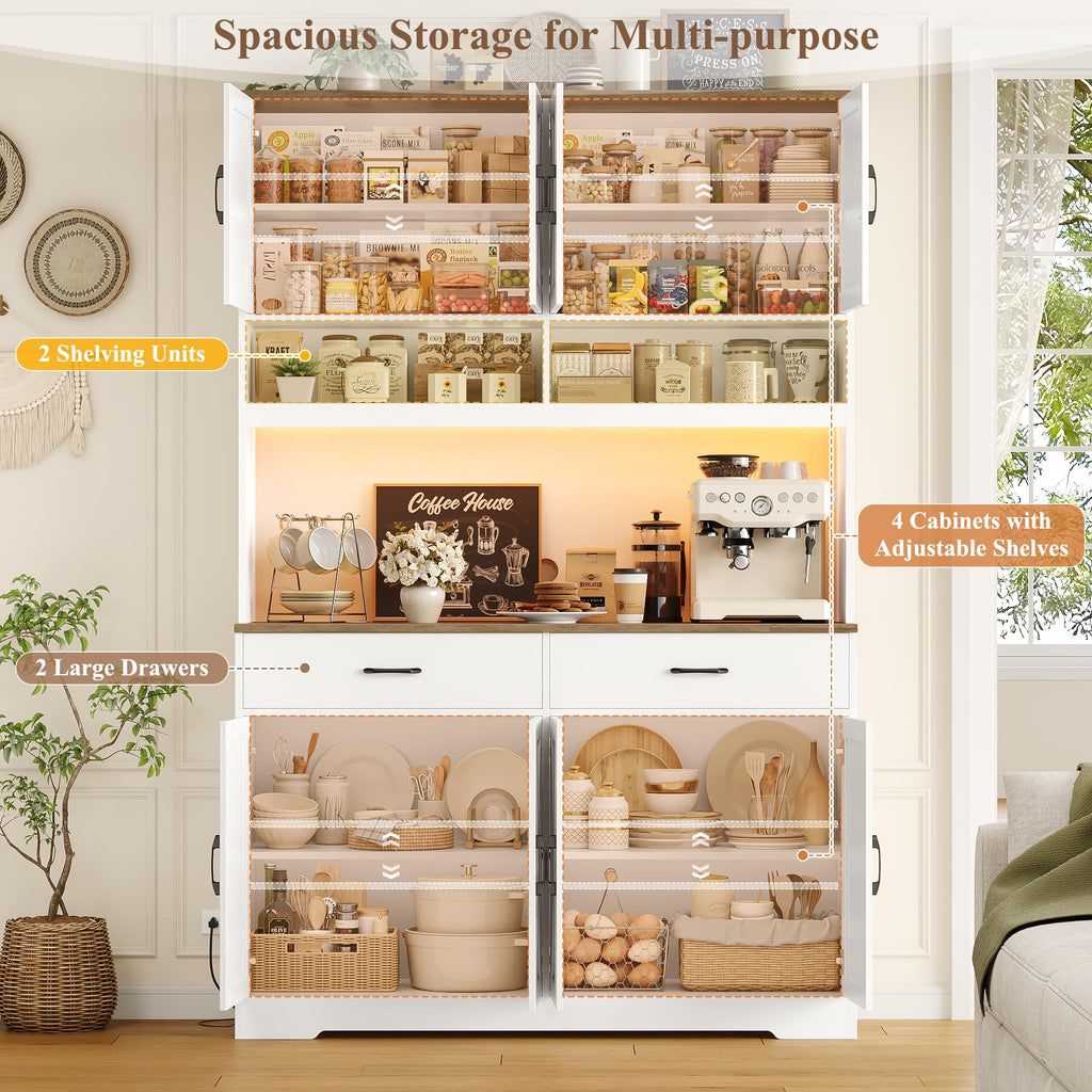 75" Tall Kitchen Pantry Storage Cabinet, 45"W Hutch Cabinet, White