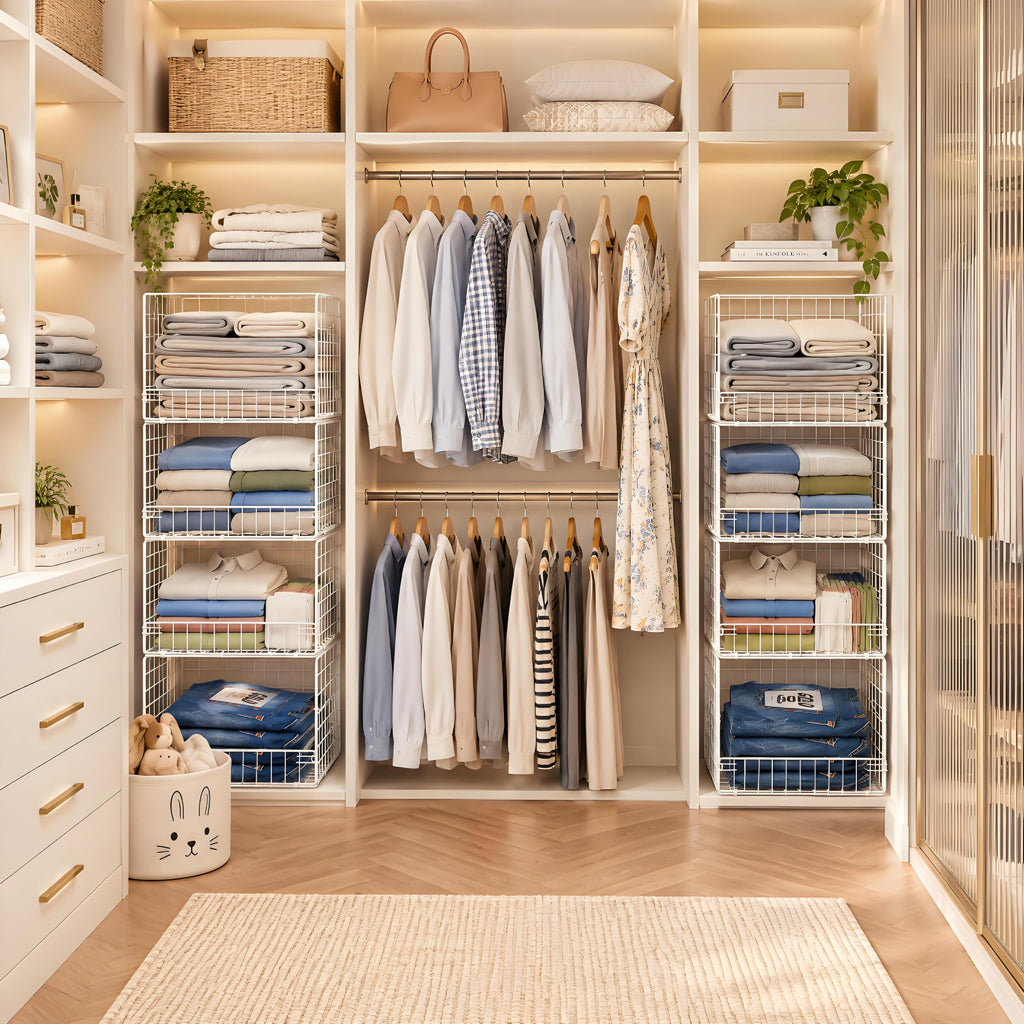 4-Tier Stackable Closet Organizers and Storage, Wire Closet Shelf Organizer