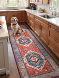 Runner Rug for Hallways, 2'6"x8' Washable Non Slip Boho Kitchen Runner Rug, Vintage Rust Ultra Soft 