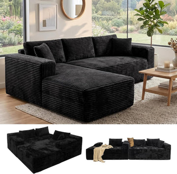 Boneless Modular Sectional Sofa, Cloud Couch with Left Facing Chaise, Oversized Deep Seat, L-Shaped