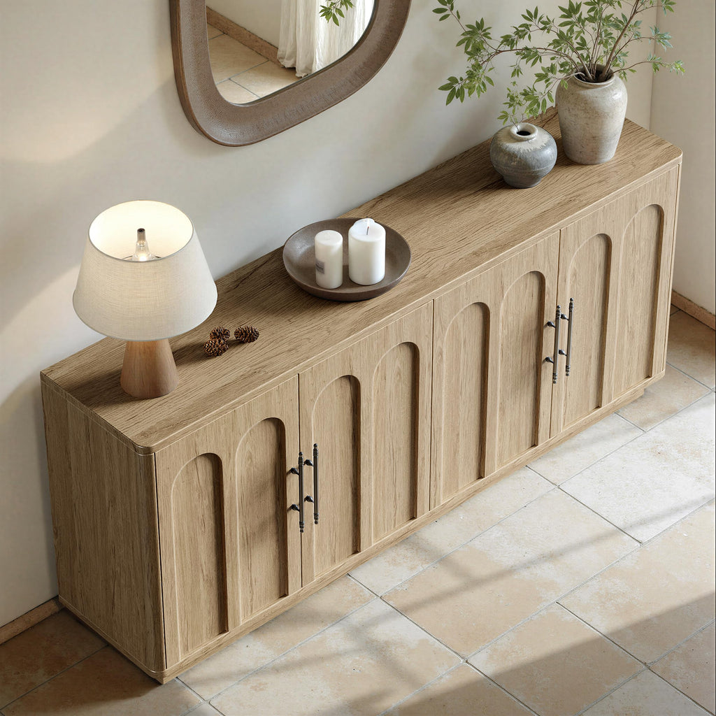 67" Arched Oak Sideboard Buffet Cabinet with Storage