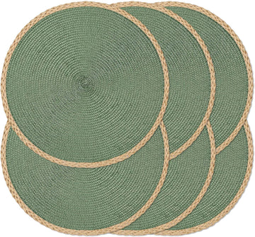 Round Placemats, Woven Table Mats, Thin Edge, Green - Set of 6