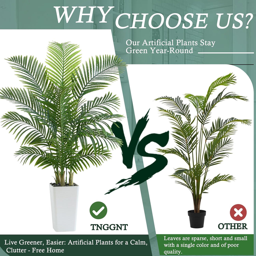 Artificial Palm Tree:5FT Tall Fake Areca Palm Plant (White Planter)