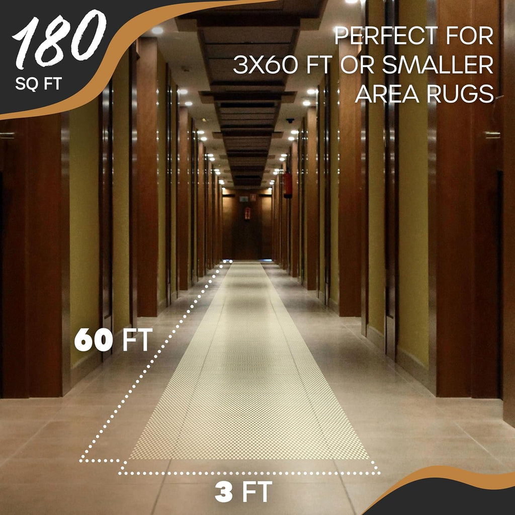 3 ft x60 ft White Non Skid Rug Pad Roll for Hallway Rugs & Runners - Set of 180