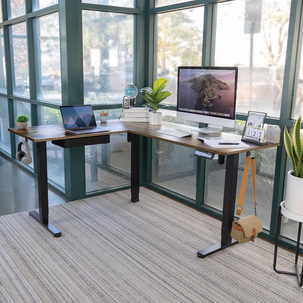 L Shaped Standing Desk 63" - Large Electric Corner Standing Desk, Height Adjustable Dual Motor Raises from 28.3" to