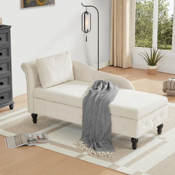 Right Chaise Lounge Indoor with Storage, Beige