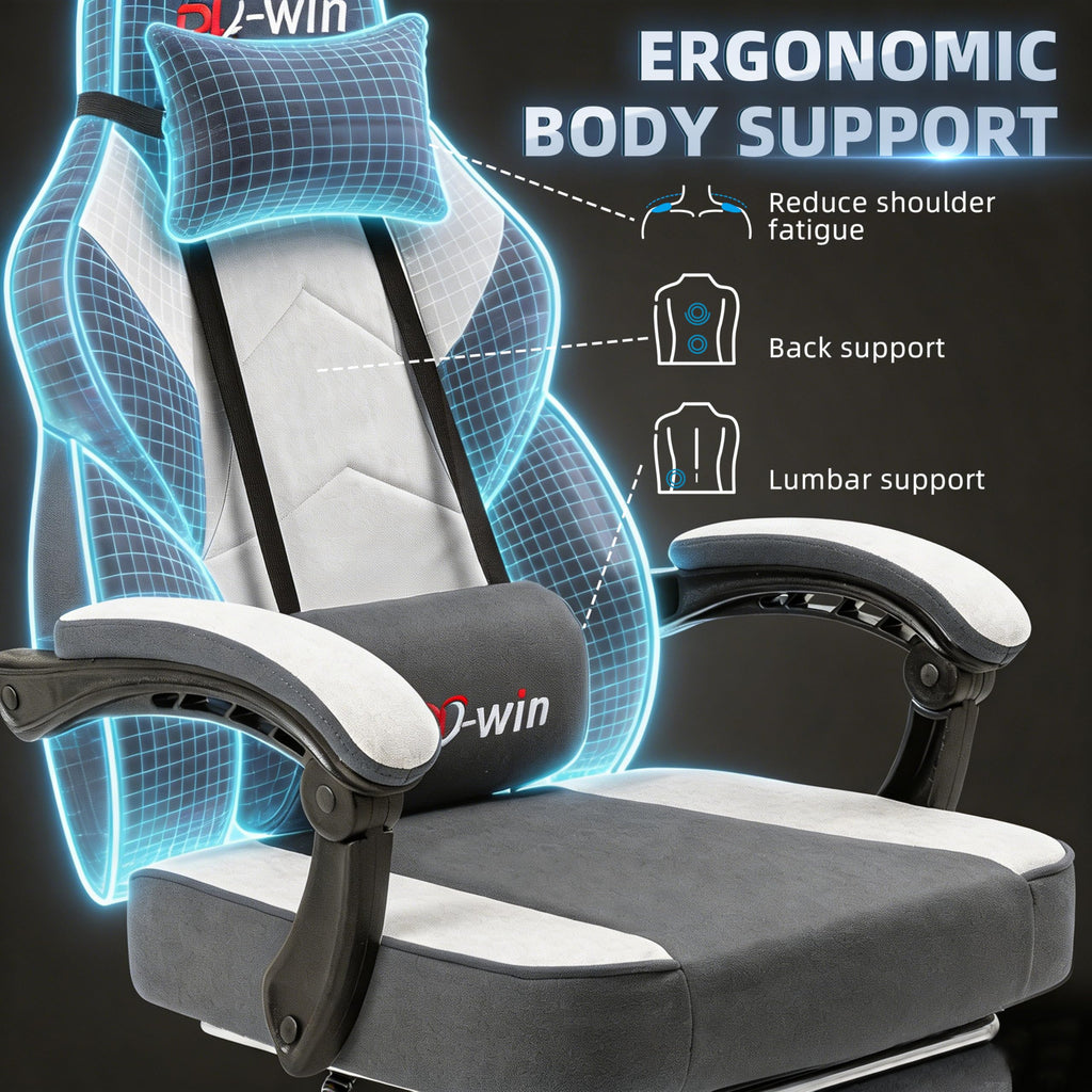 Gaming Chair with Pocket Spring Cushion, Fabric Gamer Chair with Footrest for Adults, High Back Ergonomic Computer
