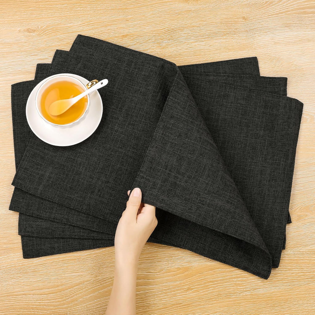 Washable Woven Fabric Placemats Heat Resistant Place Mats Non Slip Thick Cloth Placemats Reversible Table - Set of 6