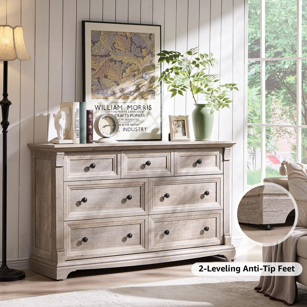Farmhouse 7 Drawers Dresser 54"W Wood Chest of Drawers